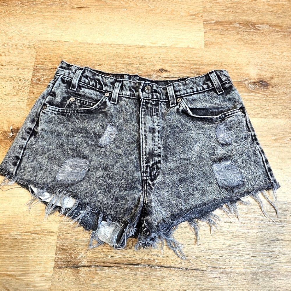 Distressed Black Denim Shorts